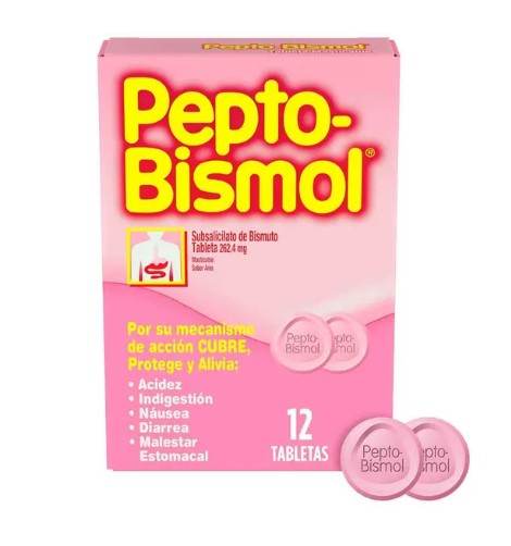 Pepto Bismol {Subsalicilato De Bismuto) Mast 262.4Mg Con 12 Tabletas 7500435131834