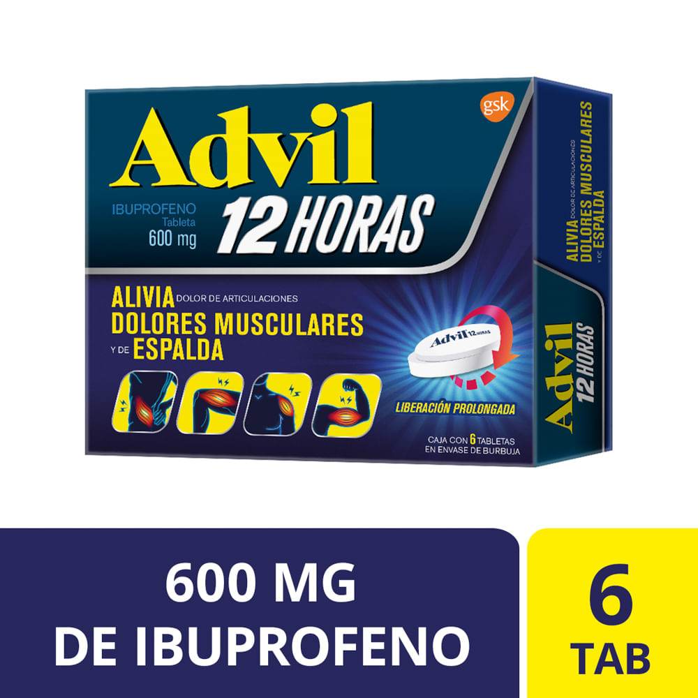 Advil 12H 600Mg Con 6 Tabletas (Ibuprofeno) 7501065065322