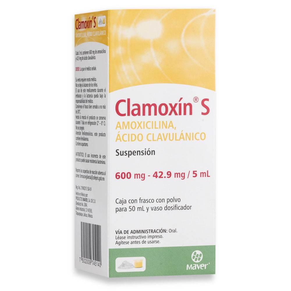 Clamoxin S Suspensión 600Mg/42.9Mg/5Ml 50Ml (Amoxicilina/Ac Clavulanico) 7502009745140