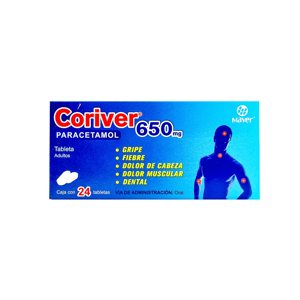 Paracetamol 650 Mg Con 24 Tabletas Coriver 7502009746543