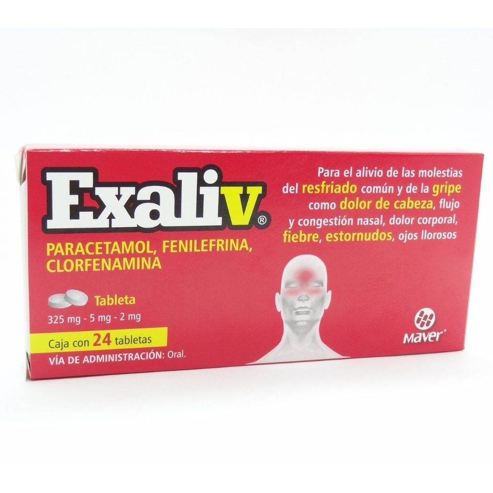 Exaliv Con 24 Capsulas (Paracetamol/Fenilefrina/Clorfenamina) 7502009747236