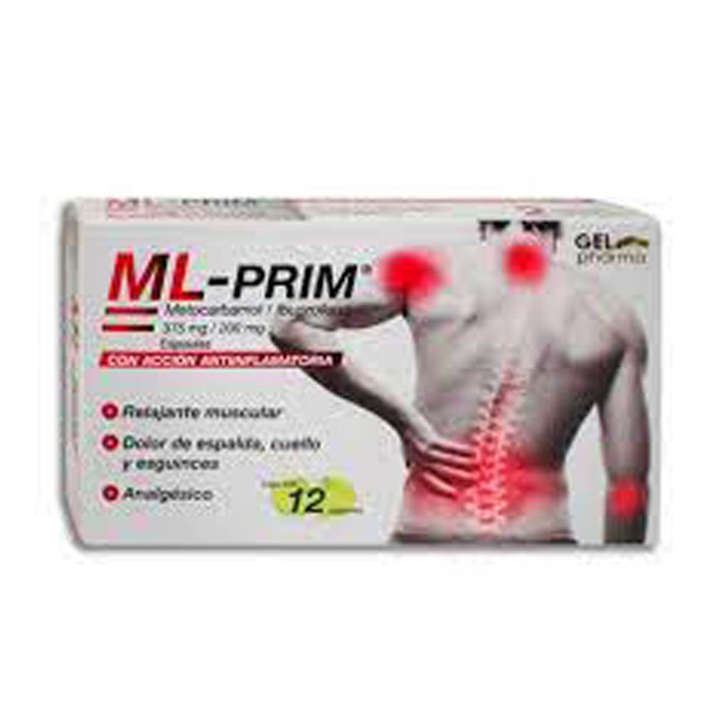 Ml-Prim 375Mg/200Mg Con 12 Capsulas (Metocarbamol/Ibuprofeno) 7502227426982