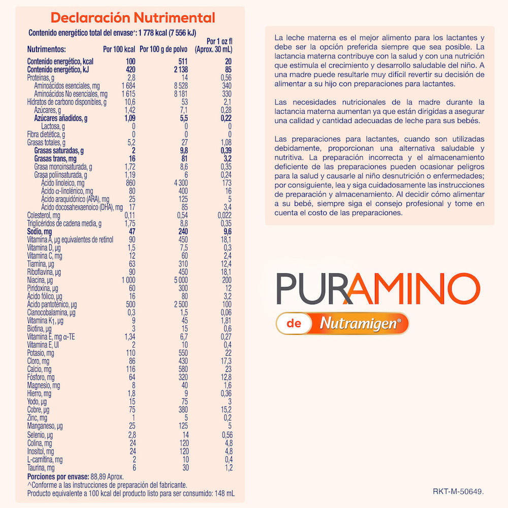 Leche Puramino Paralactantes 400 G Polvo 7506205804144