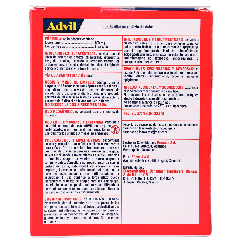 Advil Max 400 Mg Con 20 Capsulas 7501108767947