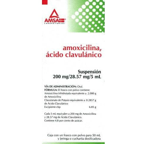 Amoxicilina/Clavulanato Suspensión 200Mg/28.57Mg/5Ml 50Ml Amsa 7501349029255