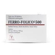 Ferro-Folico 525Mg/500Mg/800Mcg Con 30 Tabletas (Sulfato Ferroso/Acido Ascorbico/Acido Folico) 8033622630012