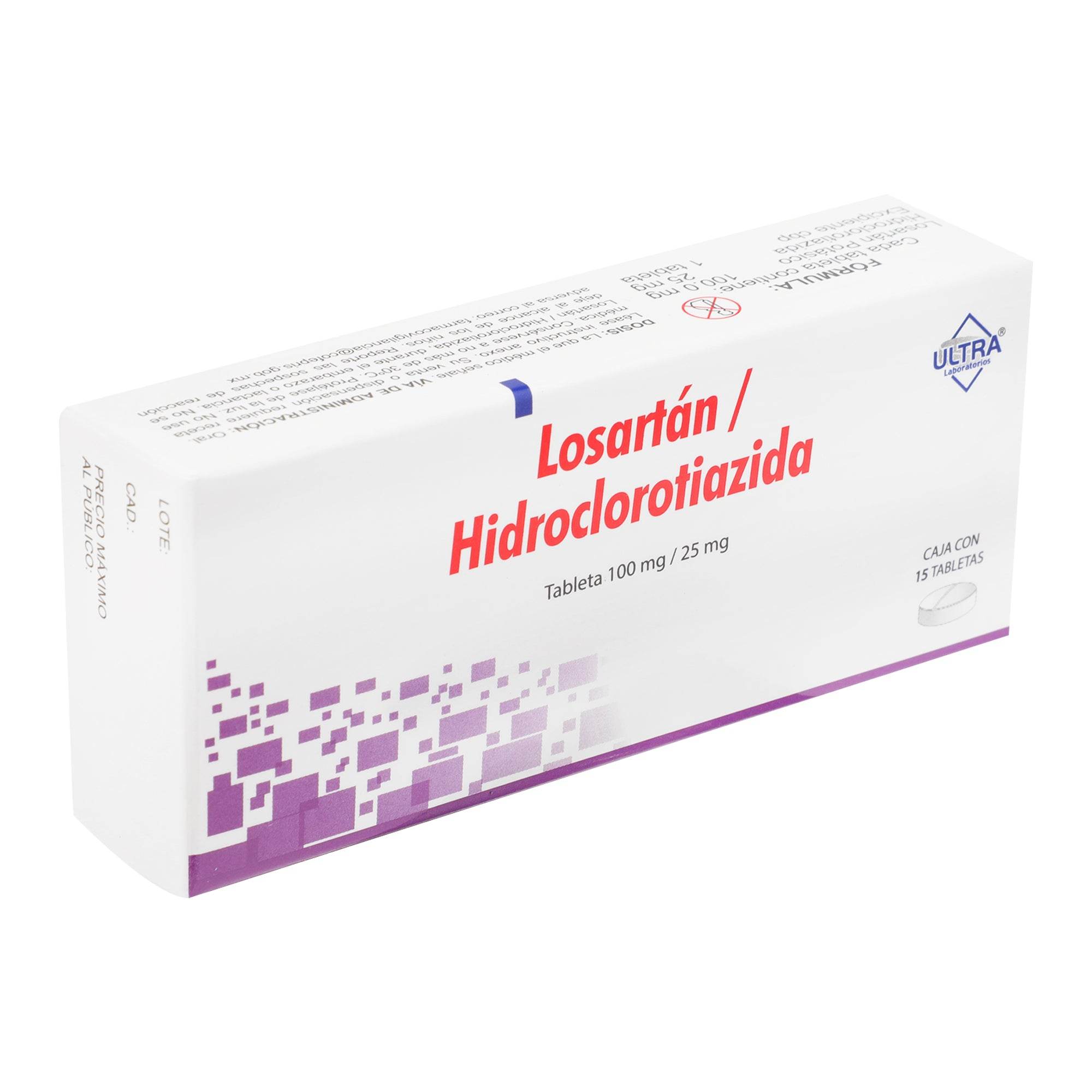 Losartan/Hidroclorotiazida 100Mg/25Mg Con 15 Ultra Tabletas 7502216796119