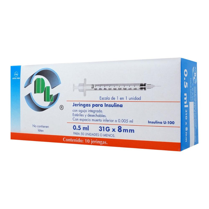 Jeringa Desechable Dl 0.5 Ml Insulina 31 G X 8 Mm con 10 piezas 7501128119528