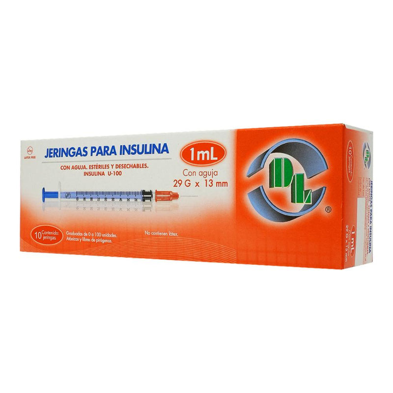 Jeringa Desechable Dl 1 Ml Insulina 29 MG X 13 Mm con 10 Piezas 7501128113038
