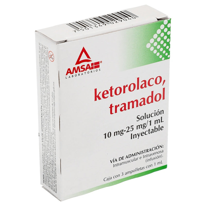 Ketorolaco / Tramadol 10 Mg/25 Mg Con 3 Ampolletas 1 Ml Amsa 7501349029040