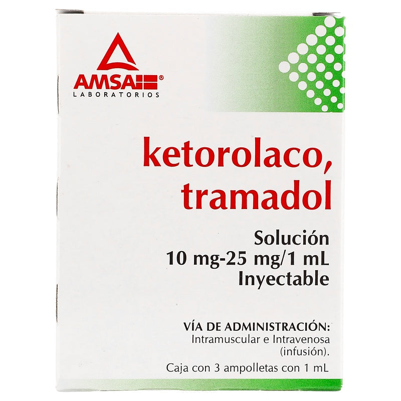 Ketorolaco / Tramadol 10 Mg/25 Mg Con 3 Ampolletas 1 Ml Amsa 7501349029040