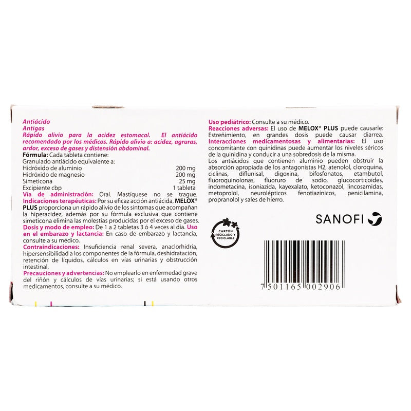 Melox Plus Antigas Cereza Con 30 Tabletas Masticables 7501165002906