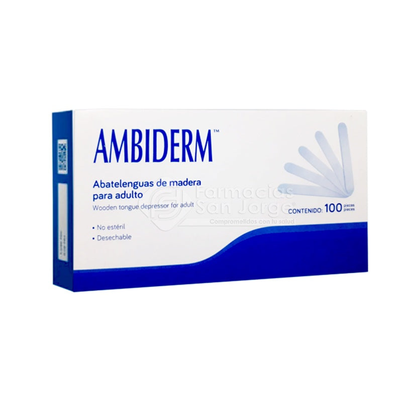 Abatelenguas Para Adulto Ambiderm 100 Piezas