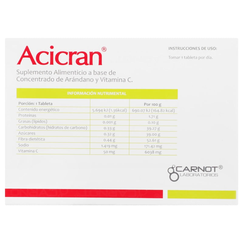 Acicran 828 Mg Con 30 Tabletas Suplemento Alimenticio