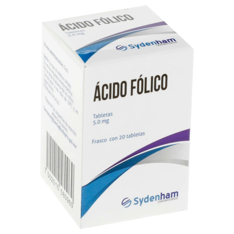 Acido Folico 5 Mg Con 20 Tabletas Sydenham 7502010580969 perfil 2