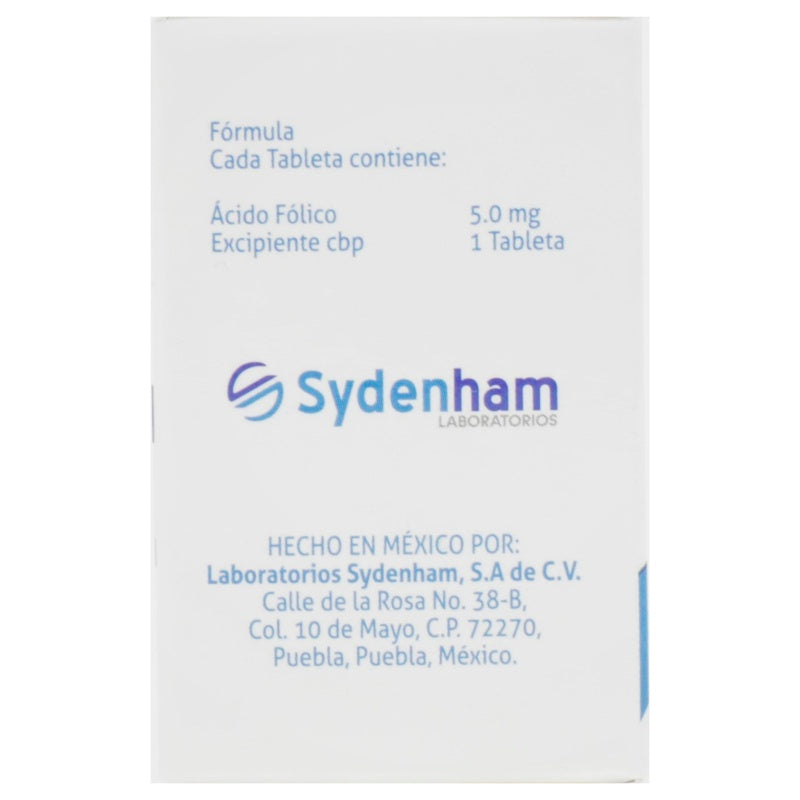 Acido Folico 5 Mg Con 20 Tabletas Sydenham 7502010580969 perfil 5