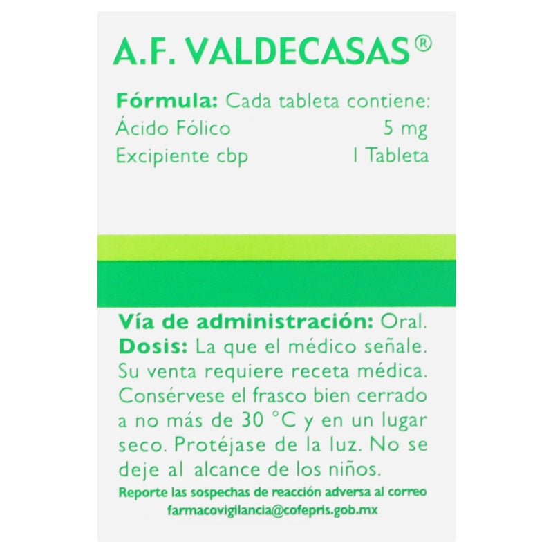 Acido Folico Valdecasas 5 Mg Con 50 Tabletas