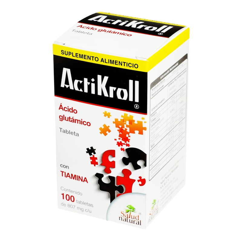 Acido Glutamico 100Tab Suplemento Alimenticio Actrikroll 714908100433 perfil 2
