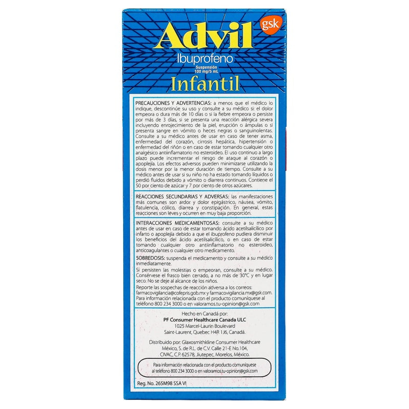 Advil Infantil Frutas 100 Mg / 5 Ml 100 Ml Suspensión 7501065075444 perfil 5
