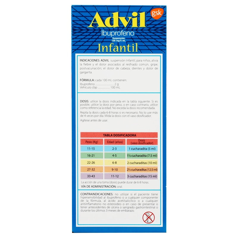 Advil Infantil Frutas 100 Mg / 5 Ml 100 Ml Suspensión 7501065075444 perfil 8