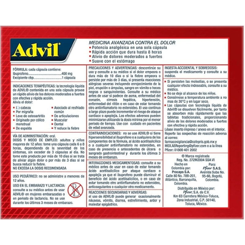Advil Max 400 Mg Con 10 Capsulas