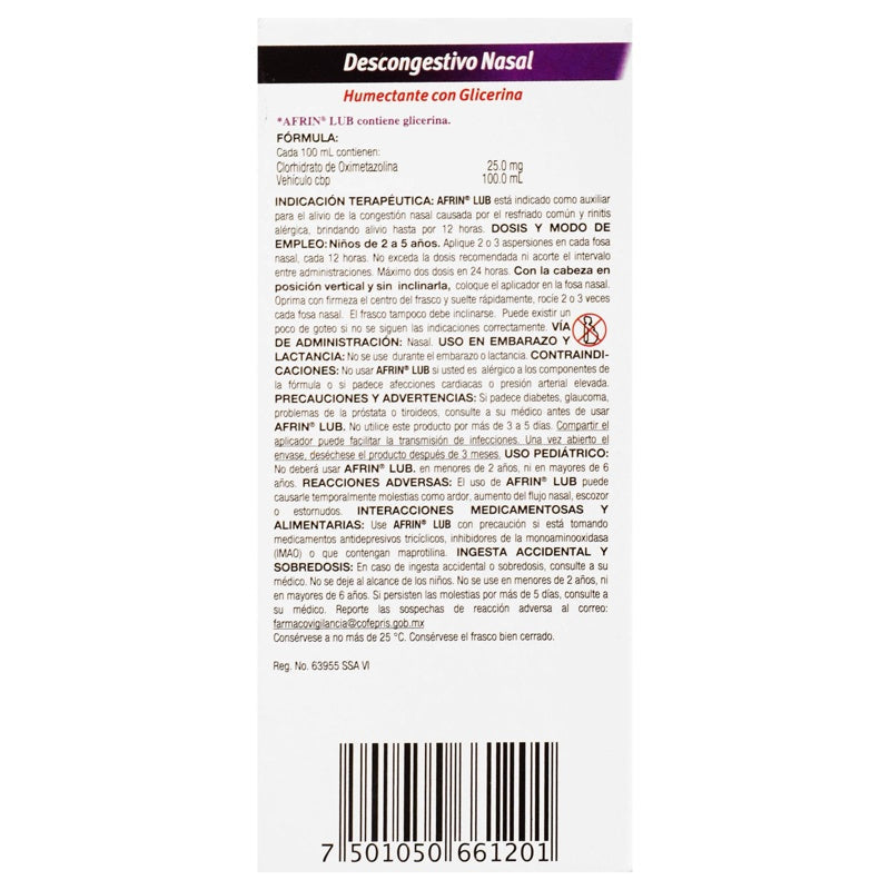 Afrin Lubricante Infantil 0.25% 20 Ml Solución Nasal Spray 7501050661201 perfil 6