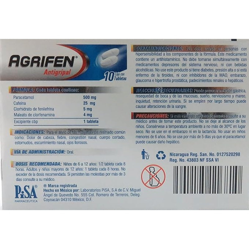 Agrifen 500 / 25 / 5 / 4 Mg Con 10 Tabletas