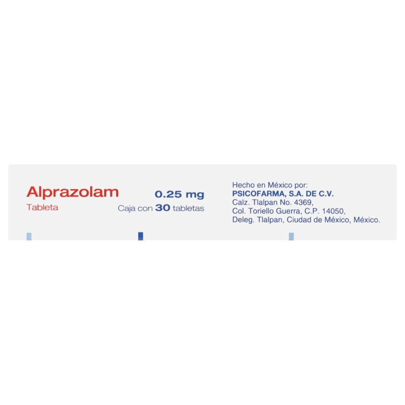 Alprazolam 0.25 Mg Con 30 Tabletas Psicofarma