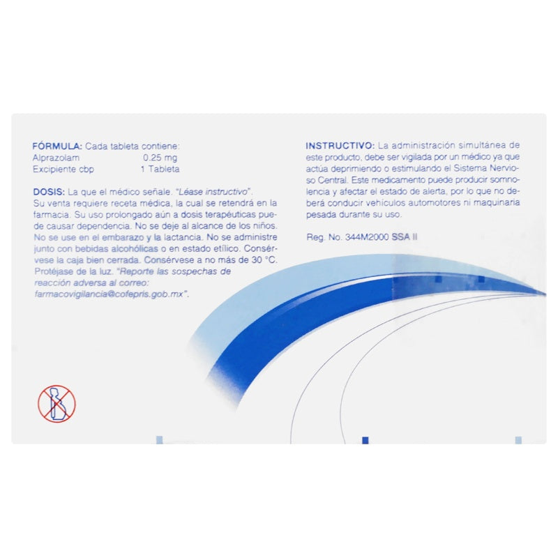 Alprazolam 0.25 Mg Con 30 Tabletas Psicofarma