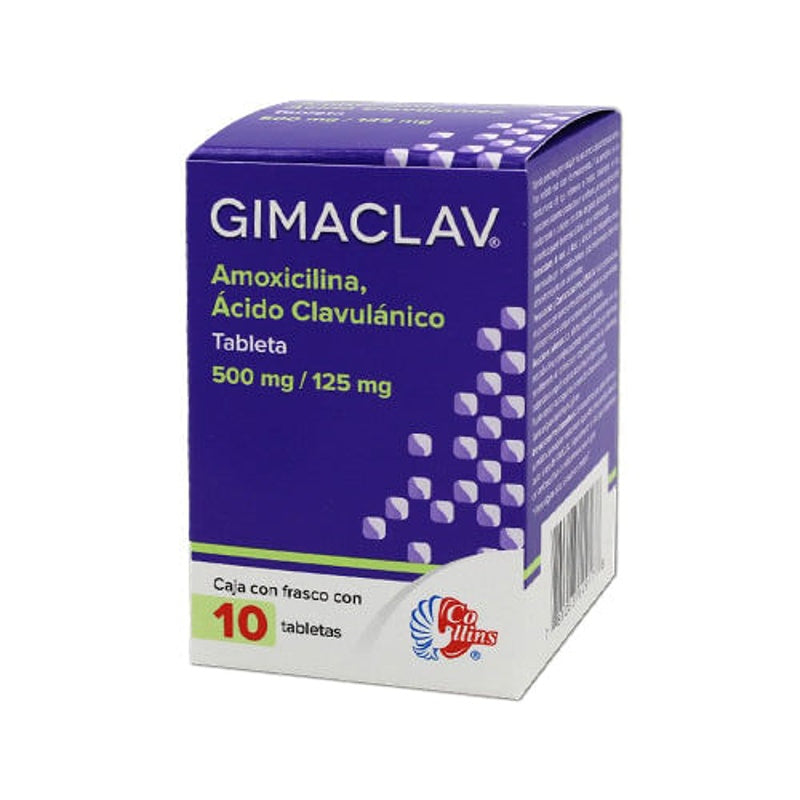 Amoxicilina / Acido Clavulanico 500 / 125 Mg Con 10 Tabletas Gimaclav