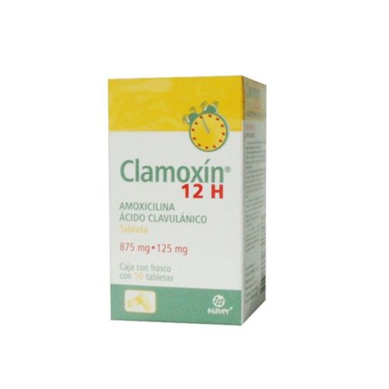 Amoxicilina / Acido Clavulanico 875 / 125 Mg Con 10 Tabletas Clamoxin 12H