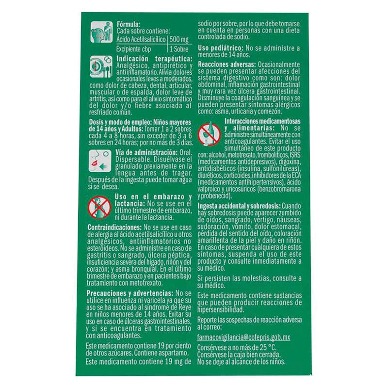 Aspirina Go 500 Mg 10 Sobres Polvo 7501008499245 14