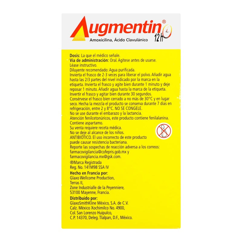 Augmentin 12H Pediátrico 200 / 28.5 Mg / 5 Ml 40 Ml Suspensión