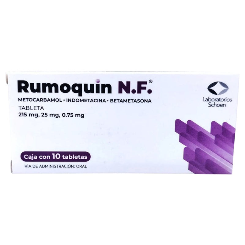Betametasona / Indometacina / Metocarbamol 215 / 25 / 0.75 Mg Con 10 Tabletas Rumoquin Nf 821998000519 perfil 2