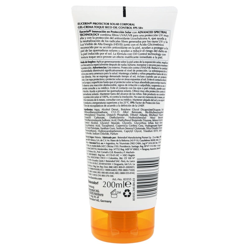 Bloqueador Solar Eucerin Oil Cont Fps 50 200 Ml