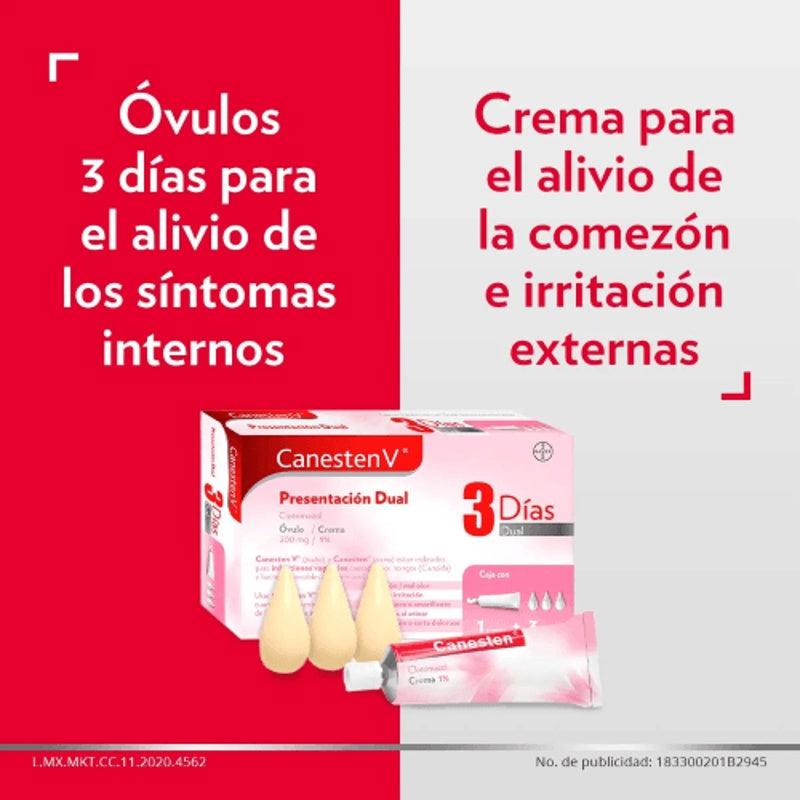 Canesten V Dual 2% 200 Mg 3 Dias Crema Ov Vag