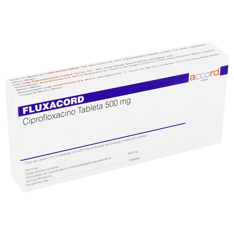 Ciprofloxacino 500 Mg Con 14 Tabletas Fluxacord