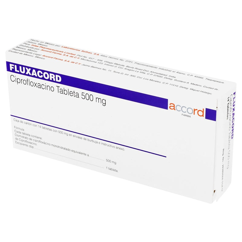 Ciprofloxacino 500 Mg Con 14 Tabletas Fluxacord