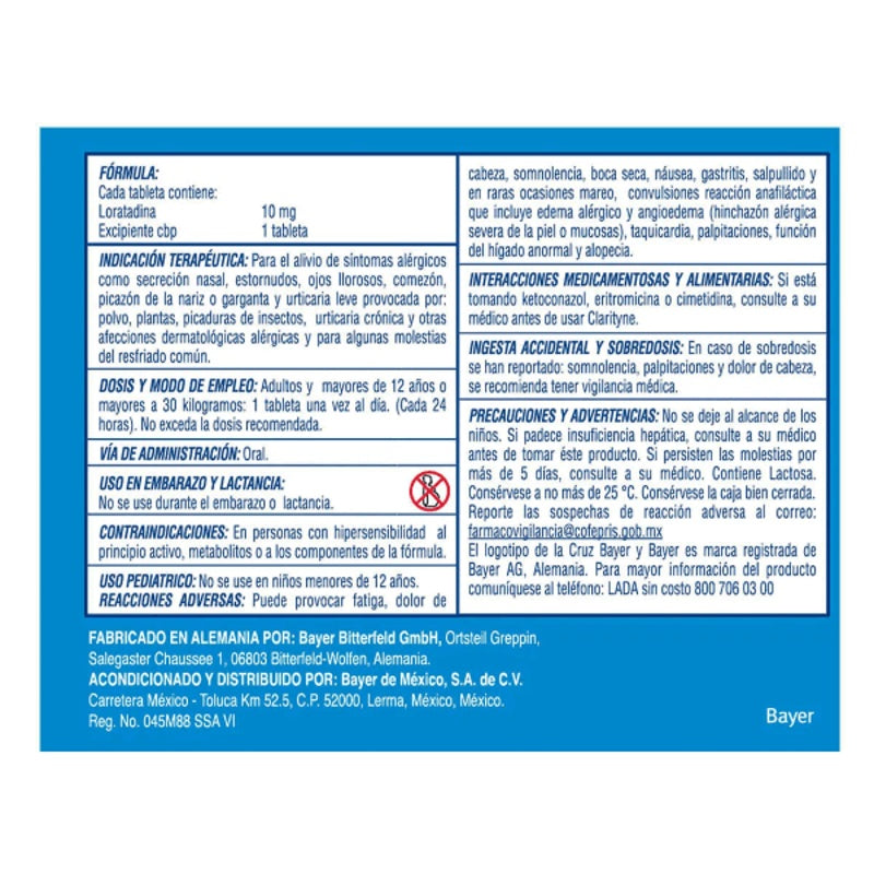 Clarityne 10 Mg Con 10 Tabletas