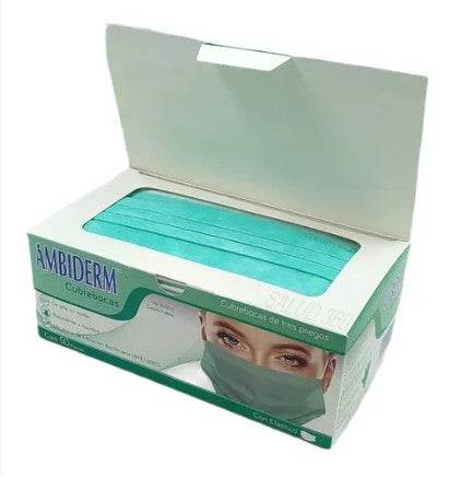 Cubrebocas 3 Pliegos Ambiderm Adulto Verde Con 50 7502224242448