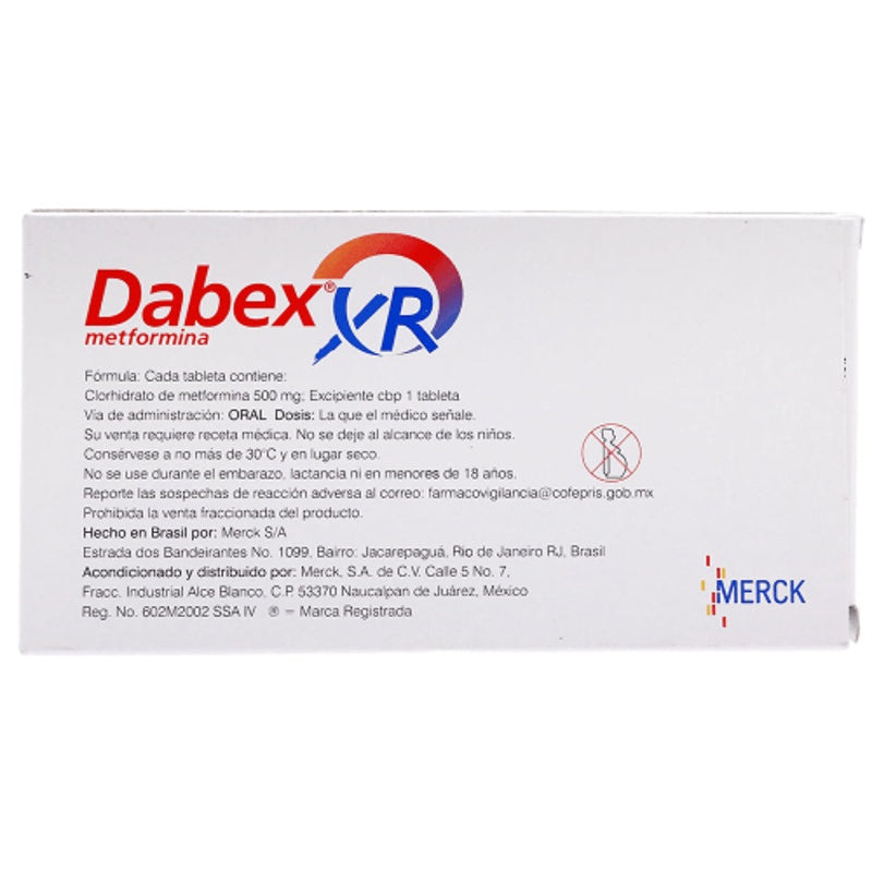 Dabex Xr 500 Mg Con 60 Tabletas Liberación Prolongada