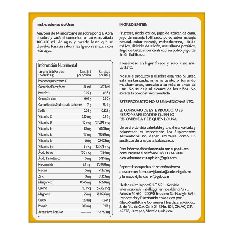 Emergen C Naranja 10 Sobres Suplemento Alimenticio 3668