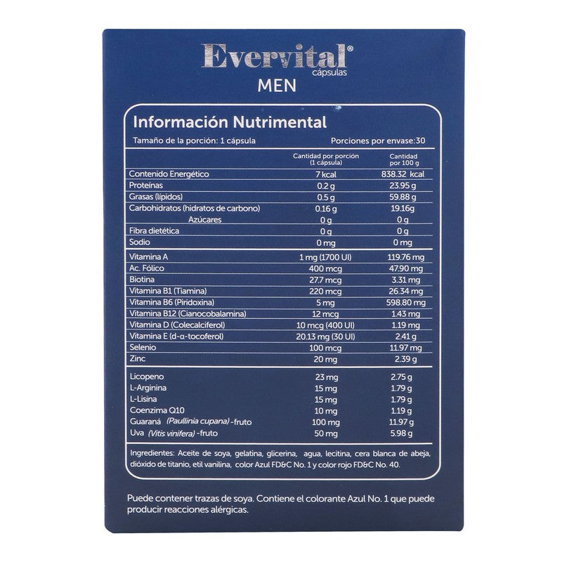 Evervital Men 1.38 Gr 30 Capsulas Suplemento Alimenticio 7501587000283 2