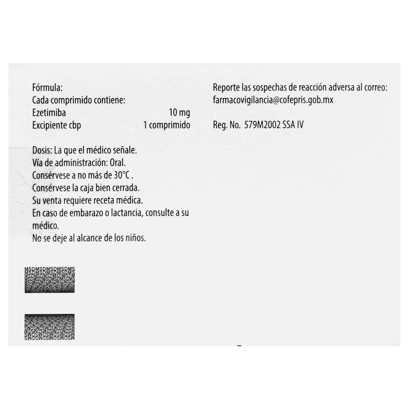 Ezetrol 10 Mg Con 10 Tabletas 7501326000086 perfil 7