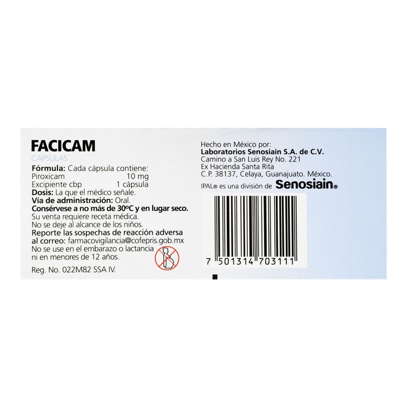 Facicam 10 Mg Con 20 Capsulas
