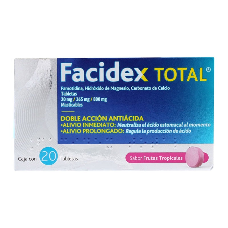 Facidex Total 20 / 165 / 800 Mg Con Frutas Tropicales 20 Tabletas Mast