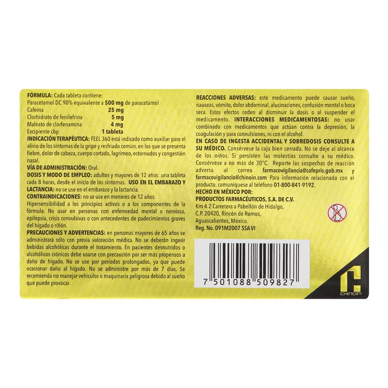Feel 360 Gripe Y Resfriado 10 Tabletas 7501088509827 perfil 4