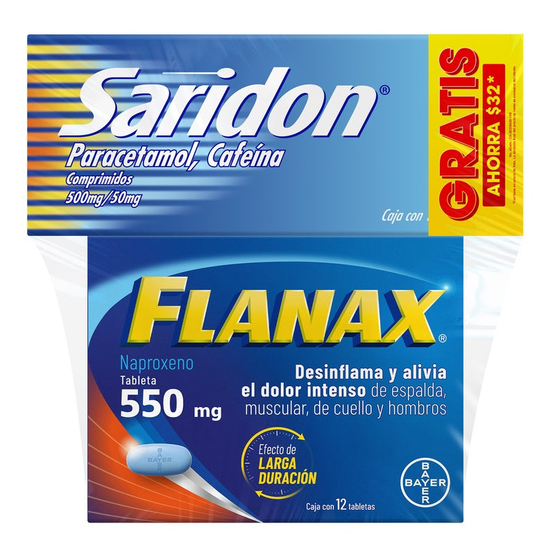 Flanax 550 Mg Con 12 Tabletas + Saridon 10 Tabletas 7501008499719 perfil 2
