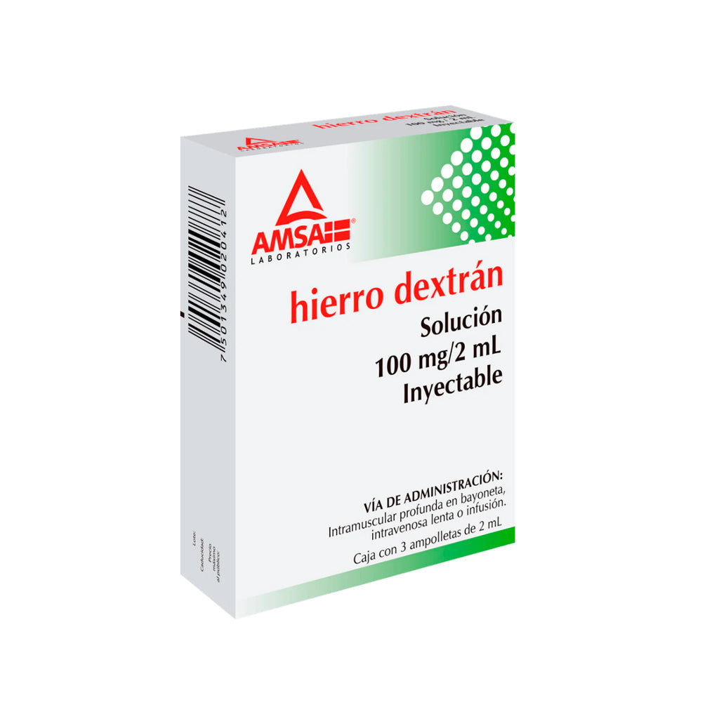 Hierro Dextran 100 Mg / 2 Ml 2 Ml 3 Ampulas Amsa 7501349020412