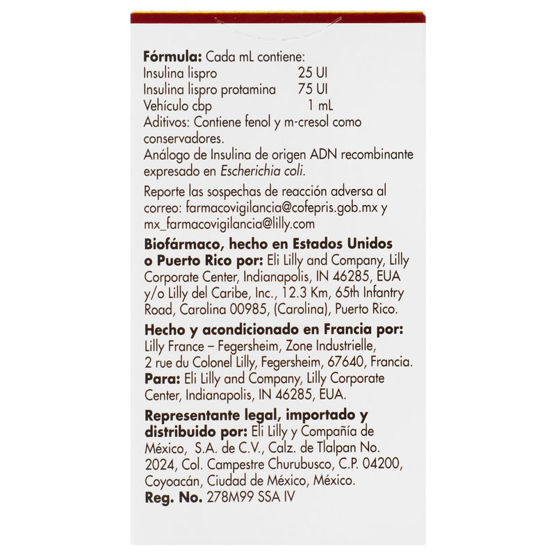 Humalog Mix 25 100Ui / Ml 3 Mlx2 Cart 7501082208733 perfil 4